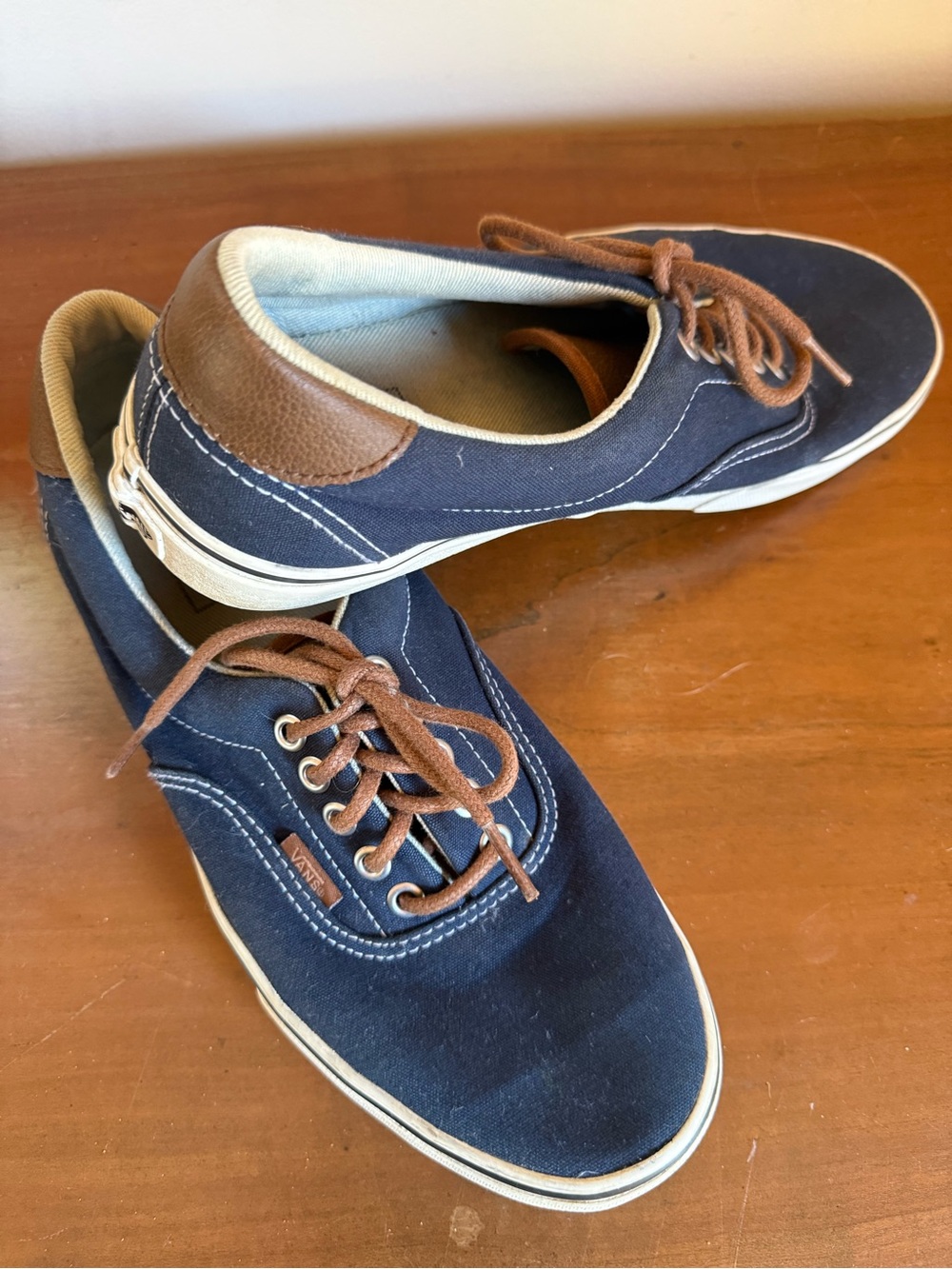 Vans Navy Era 59 Navy Blue w/ Brown Leather Trim  Sneakers Size:women 10 Men 8.5